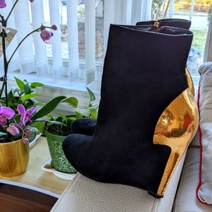 Sergio Rossi 6.5 Metallic Suede Wedge Boots